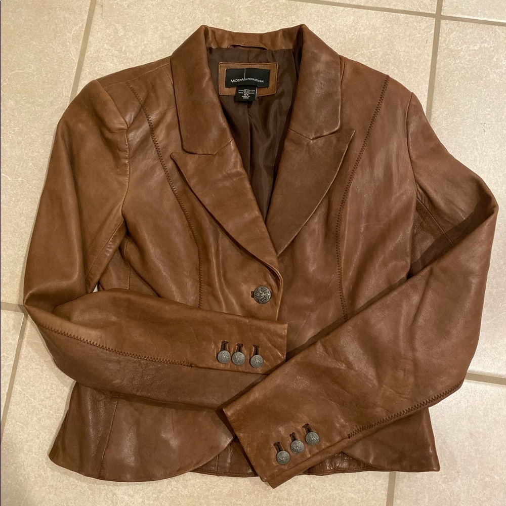 MODA International Genuine Leather Brown Jacket XS